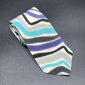 VTG Marienbad Abstract Wavy Necktie Blue Purple Black Designer 3.5” Post Modern